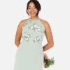 Maya Deluxe Women&rsquo;s Maxi Dress Ladies Sleeveless Halterneck Floral Sequin Embellished A-Line for Wedding Guest Evening Ball Gown Robe Femme(Green Lily)