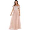 Maya Deluxe Maya Berry Bardot Embellished Maxi Dress Robe de Demoiselle d&rsquo;honneur Femme(Blush Taupe)