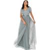 Maya Deluxe Robe Maxi pour Femme-Col en V-Manches Courtes-Élégante Taille Empire-Mariage(Misty Green)