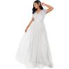 Maya Deluxe Robe Maxi pour Femme-Col en V-Manches Courtes-Élégante Taille Empire-Mariage(Soft Grey)