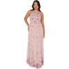Maya Deluxe Women&rsquo;s Ladies Maxi Dress Sleeveless Halterneck Tiered Floral Embroidered A-Line for Wedding Guest Evening Ball Gown Dress Femme (Lot de 1)(Frosted Pink)