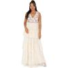 Maya Deluxe Women&rsquo;s Ladies Maxi Dress Sleeveless V-Neckline Wrap Tiered Ruffle Sequin Embellished Embroidered Tulle A-Line Ball Gown(Ecru)
