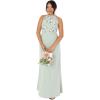 Maya Deluxe Women&rsquo;s Maxi Dress Ladies Sleeveless Halterneck Floral Sequin Embellished A-Line for Wedding Guest Evening Ball Gown Robe Femme(Green Lily)