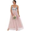 Maya Deluxe Women&rsquo;s Maxi Dress Ladies Sleeveless Plunge V-Neck Cami Floral Sequin Embellished Tulle A-Line for Occasion Ball Gown Robe Femme(Frosted Pink)