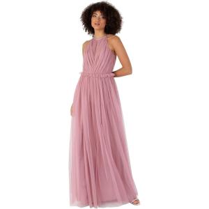 Anaya with Love Women&rsquo;s Maxi Dress Ladies Sleeveless Halterneck Ruffle Empire A-Line for Wedding Guest Bridesmaid Ball Evening Occasion Femme(Bridal Rose)