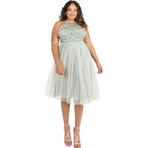 Maya Deluxe Femme Midi Col Licou Demoiselles d&rsquo;honneur, Robe de Soirée À Pailettes, Bal de Promo d&rsquo;honneur(Lys Vert.)