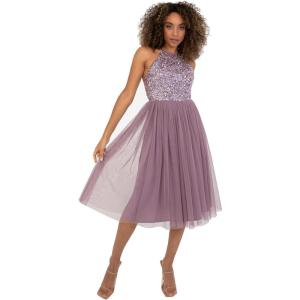 Maya Deluxe Femme Midi Col Licou Demoiselles d&rsquo;honneur, Robe de Soirée À Pailettes, Bal de Promo d&rsquo;honneur(Moody Lilac)