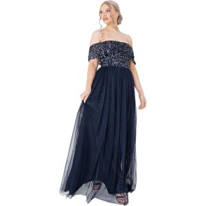 Maya Deluxe Maya Berry Bardot Embellished Maxi Dress Robe de Demoiselle d&rsquo;honneur Femme(Bleu Marine)