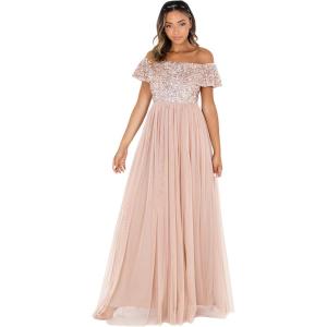 Maya Deluxe Maya Berry Bardot Embellished Maxi Dress Robe de Demoiselle d&rsquo;honneur Femme(Blush Taupe)