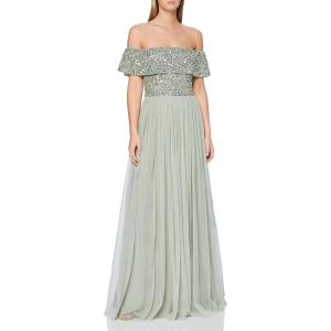 Maya Deluxe Maya Berry Bardot Embellished Maxi Dress Robe de Demoiselle d&rsquo;honneur Femme(Green Lilly)