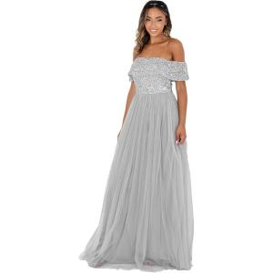 Maya Deluxe Maya Berry Bardot Embellished Maxi Dress Robe de Demoiselle d&rsquo;honneur Femme(Gris Clair)