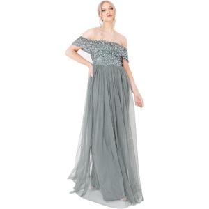 Maya Deluxe Maya Berry Bardot Embellished Maxi Dress Robe de Demoiselle d&rsquo;honneur Femme(Vert Bruyant.)