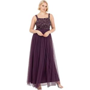 Maya Deluxe Maya Deluxe Ladies Womens Maxi Dress Wide Straps Sleevless Square Neckline Embellished for Wedding Guest Prom Robe de Demoiselle d&rsquo;honneur Femme(Berry)