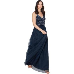 Maya Deluxe Maya Deluxe Robe de Soirée Femme Maxi, Robe de Soirée Longue sans Manches, Robe Demoiselle d&rsquo;honneur Col V, Cérémonie Robe de Bal Femme (Lot de 1)(Bleu Marine)