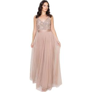 Maya Deluxe Maya Deluxe Robe de Soirée Femme Maxi, Robe de Soirée Longue sans Manches, Robe Demoiselle d&rsquo;honneur Col V, Cérémonie Robe de Bal Femme (Lot de 1)(Blush Taupe)