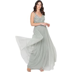 Maya Deluxe Maya Deluxe Robe de Soirée Femme Maxi, Robe de Soirée Longue sans Manches, Robe Demoiselle d&rsquo;honneur Col V, Cérémonie Robe de Bal Femme (Lot de 1)(Lys Vert.)