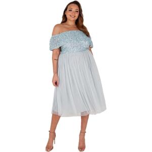 Maya Deluxe Maya Midi Ornée de Pois Robe de Demoiselle d&rsquo;honneur Femme(Bleu Glace)