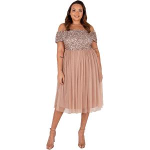 Maya Deluxe Maya Midi Ornée de Pois Robe de Demoiselle d&rsquo;honneur Femme(Blush Taupe)