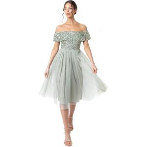 Maya Deluxe Maya Midi Ornée de Pois Robe de Demoiselle d&rsquo;honneur Femme(Lys Vert.)
