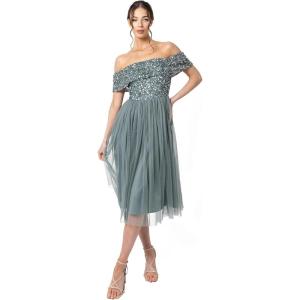 Maya Deluxe Maya Midi Ornée de Pois Robe de Demoiselle d&rsquo;honneur Femme(Vert Bruyant.)