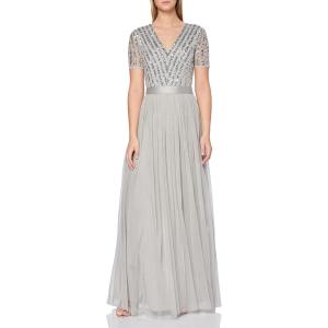 Maya Deluxe Robe Maxi pour Femme-Col en V-Manches Courtes-Élégante Taille Empire-Mariage(Gris Clair)