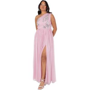 Maya Deluxe Women&rsquo;s Ladies Maxi Dress One Shoulder Sleeveless Sequin Embellished Floral Tulle A-Line for Occasion Prom Ball Gown Robe Femme(Cherry Blossom)