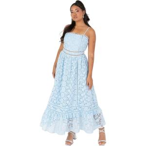 Maya Deluxe Women&rsquo;s Ladies Midaxi Dress Sleeveless Square Neckline Lace Cami Keyhole Back Strappy A-Line for Wedding Guest Occasion Robe Femme (Lot de 1)(Bleu)