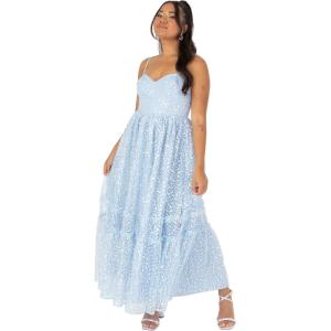 Maya Deluxe Women&rsquo;s Ladies Midi Dress Sleeveless V-Neck Cami Sequin Embellished Embroidered Ruffles for Wedding Guest Prom Ball Gown Robe Femme(Bleu)