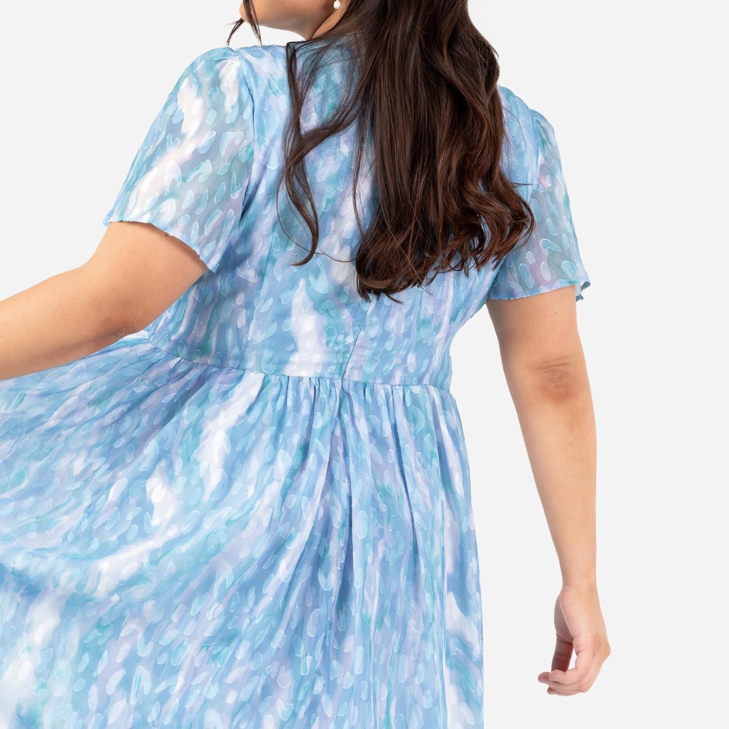 imageLovedrobe Womens Ladies Maxi Dress Short Angel Sleeve VNeck Floral Animal Print Empire ALine Casual Wedding Guest Occasion Dress Femme Lot de 1Bleu