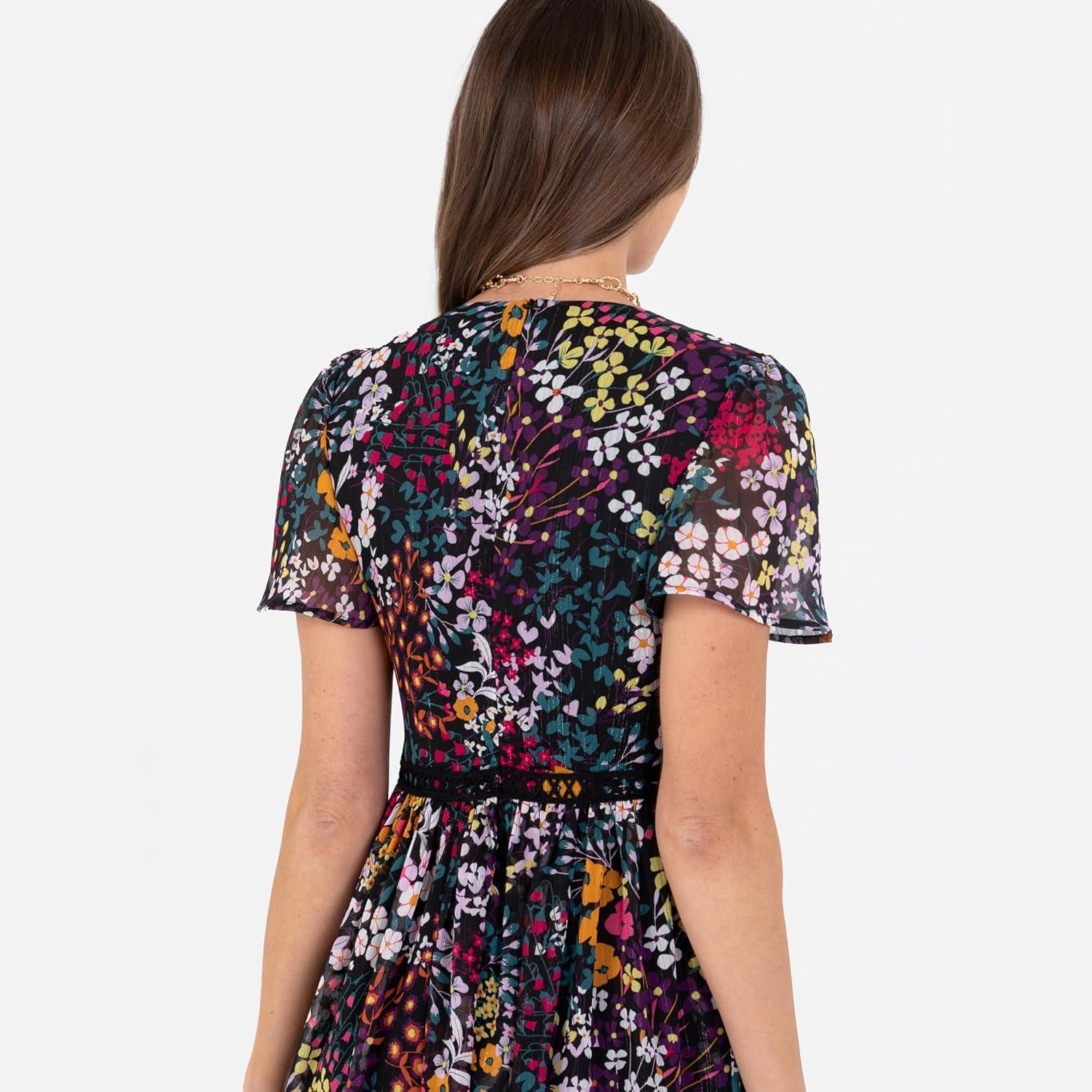 imageLovedrobe Womens Ladies Maxi Dress Short Angel Sleeve VNeck Floral Animal Print Empire ALine Casual Wedding Guest Occasion Dress Femme Lot de 1Floral Print