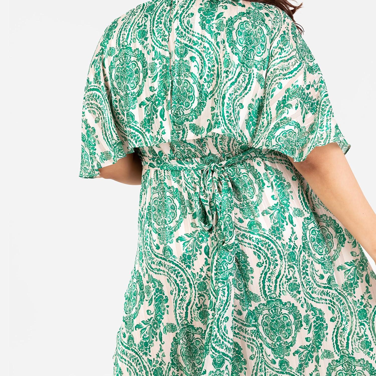 imageLovedrobe Womens Ladies Midaxi Dress VNeck Cape Sleeve Abstract Floral Print Ruffle Hi Low Hem Wrap Belted ALine FemmeVert