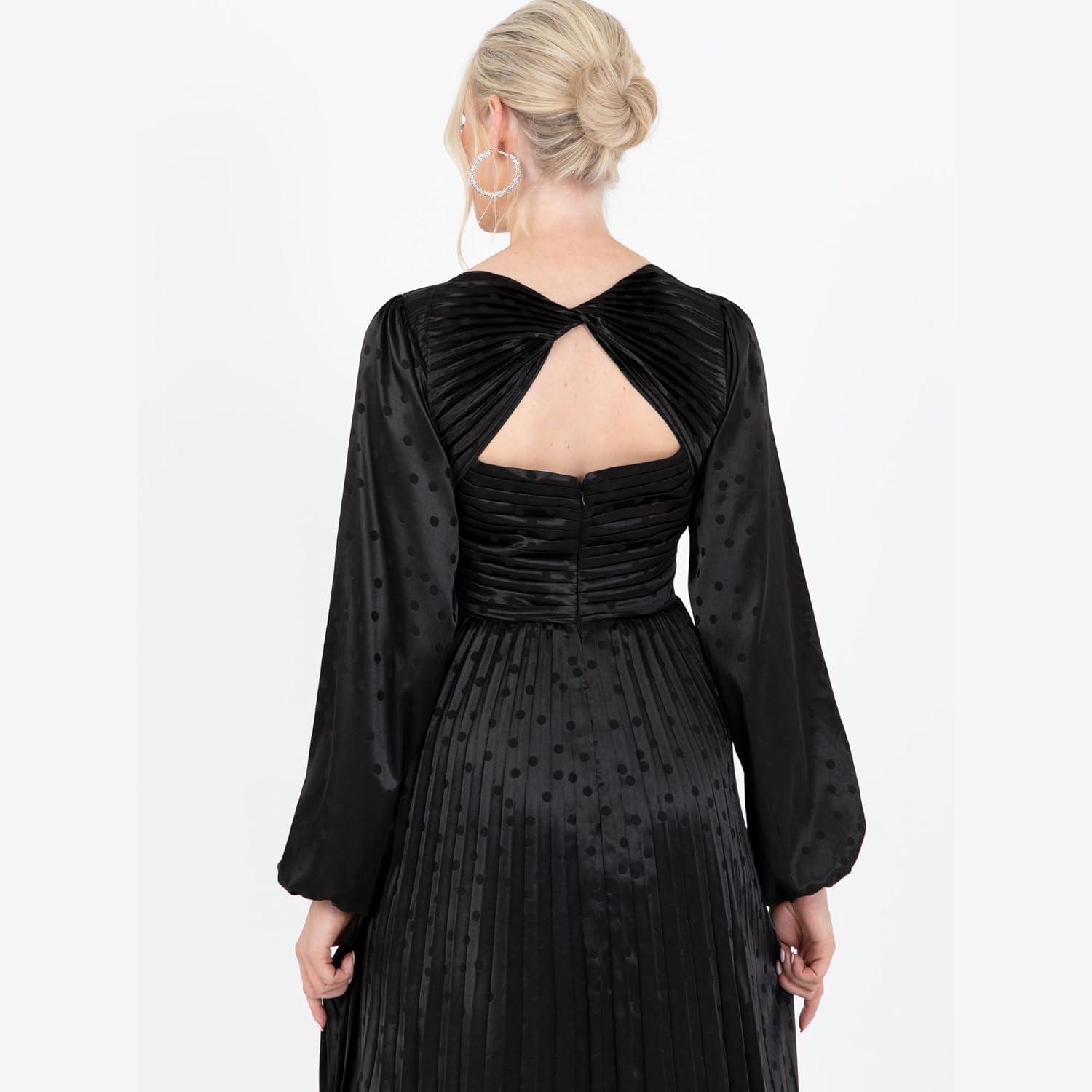 imageLovedrobe Womens Midaxi Dress Ladies Pleated Satin VNeck Long Bishop Sleeve Empire ALine for Evening Occasion Party Prom Ball Robe