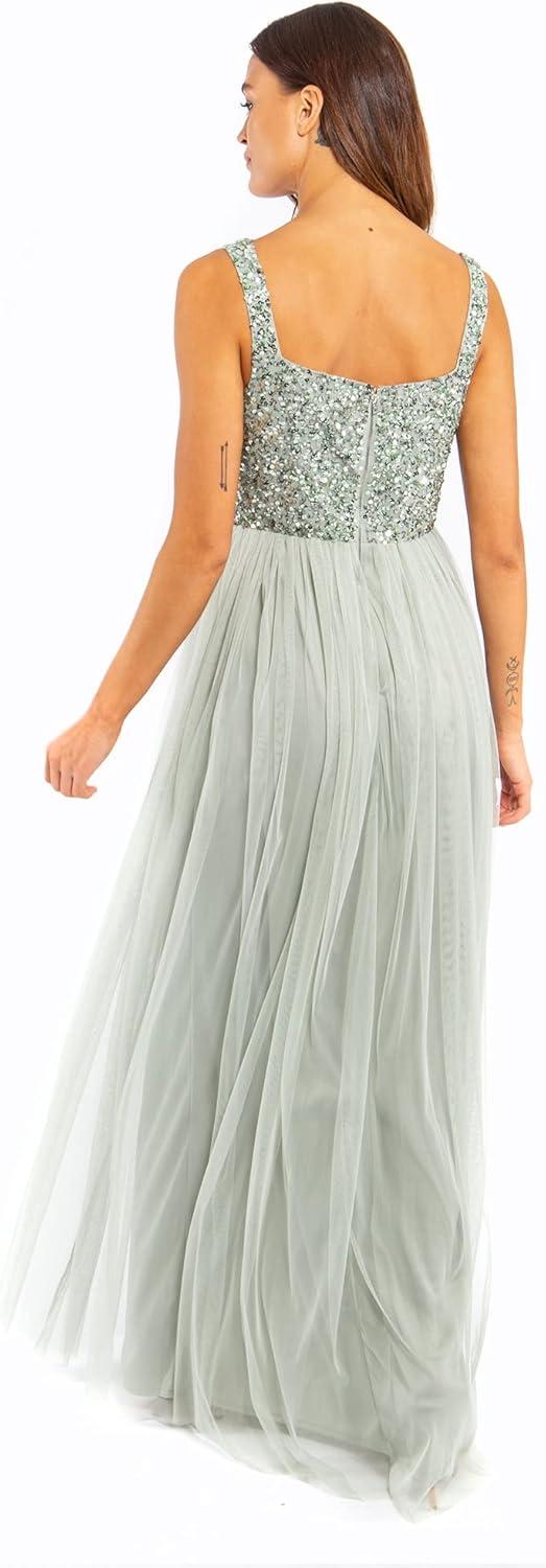 imageMaya Deluxe Robe de Soire Femme Maxi Paillettes Taille Haute Empire Col V pour Bal de Promo Mariage MarieLys Vert