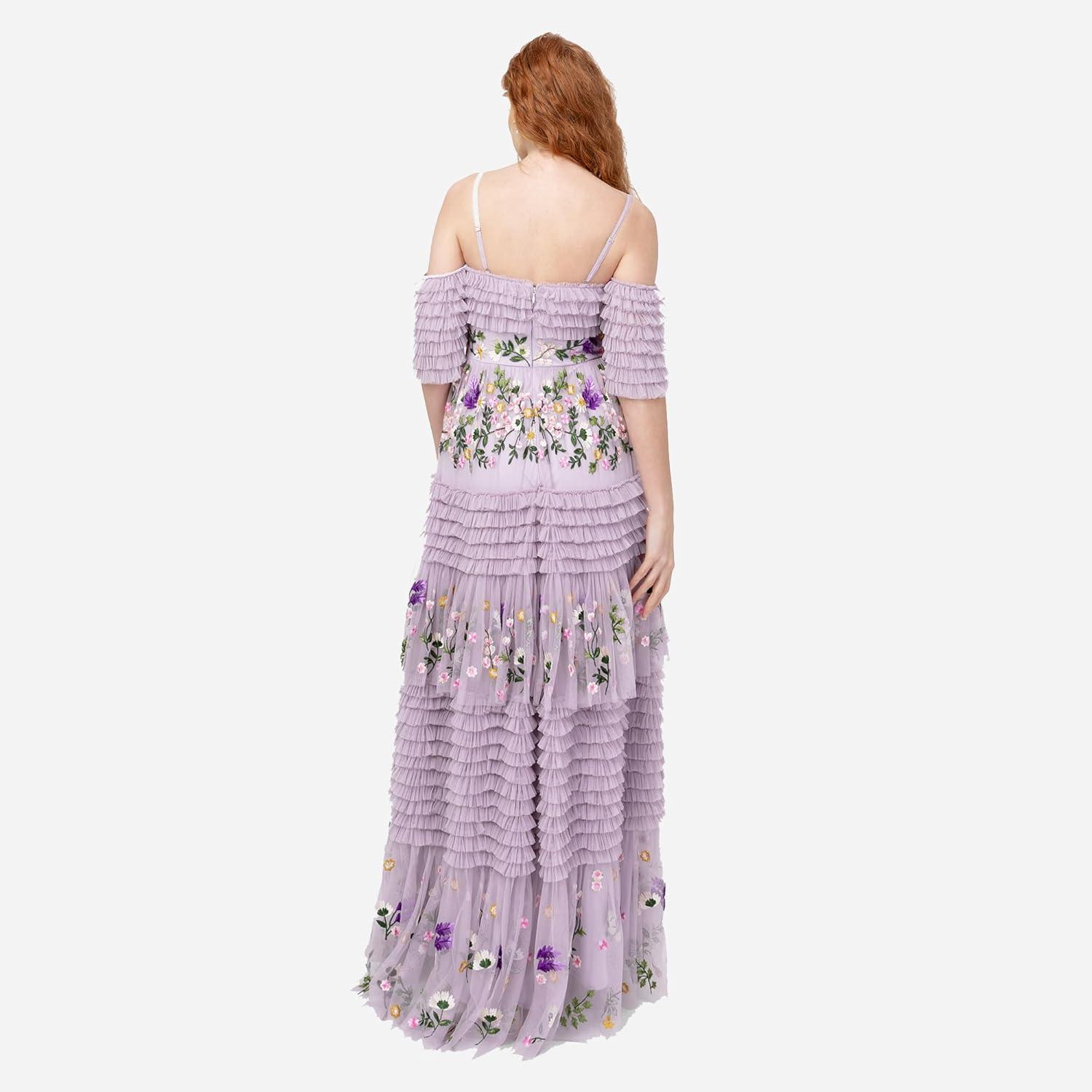 imageMaya Deluxe Womens Ladies Maxi Dress OffTheShoulder Bardot Spaghetti Strap Floral Embroidered Tiered Ruffle Tulle Wedding Guest FemmeLilas