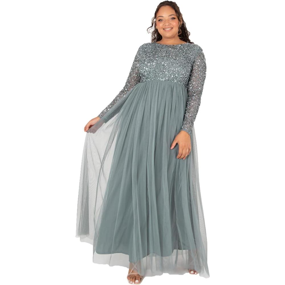 imageMaya Deluxe Taupe Blush Short Sleeve Stripe Bridesmaid Maxi Dress FemmeVert Bruyant