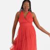 Anaya with Love Women&rsquo;s Midaxi Dress Ladies Sleeveless V-Neck Wrap Bodice Keyhole Back Tulle A-Line Bridesmaid Wedding Guest Prom Robe Femme(Rouge)