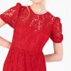 Lovedrobe Midaxi Robe À Manches Courtes en Dentelle Empire A-Line Tie Back for Wedding Guest Bridesmaid Evening Occasion Robe Femme (Lot de 1)(Rouge)