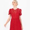 Lovedrobe Midaxi Robe À Manches Courtes en Dentelle Empire A-Line Tie Back for Wedding Guest Bridesmaid Evening Occasion Robe Femme (Lot de 1)(Rouge)