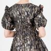 Lovedrobe Mini Robe Femme Bouffante Manches Courtes Col en V Ruffle Babydoll Métallique Empire A-Line pour Fête Cocktail Soirée(Gold)