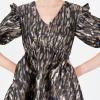 Lovedrobe Mini Robe Femme Bouffante Manches Courtes Col en V Ruffle Babydoll Métallique Empire A-Line pour Fête Cocktail Soirée(Gold)
