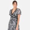 Lovedrobe Robe Longue pour Femme – Manches Courtes – Col en V – Imprimé Floral – Imprimé Animal – Style Empire – Coupe Trapèze – Style Décontracté Robe Femme (Lot de 1)(Gris)