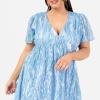 Lovedrobe Robe Longue pour Femme – Manches Courtes – Col en V – Imprimé Floral – Imprimé Animal – Style Empire – Coupe Trapèze – Style Décontracté Robe Femme (Lot de 1)(Bleu)