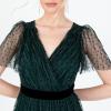 Lovedrobe Robe Longue pour Femme Col en V Manches Courtes Tulle Ruffles Wrap Top Velours Taille pour Soirée Occasion Fête(Vert)