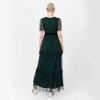 Lovedrobe Robe Longue pour Femme Col en V Manches Courtes Tulle Ruffles Wrap Top Velours Taille pour Soirée Occasion Fête(Vert)