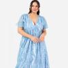Lovedrobe Women&rsquo;s Ladies Maxi Dress Short Angel Sleeve V-Neck Floral Animal Print Empire A-Line Casual Wedding Guest Occasion Dress Femme (Lot de 1)(Bleu)