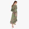 Lovedrobe Women&rsquo;s Ladies Maxi Dress V-Neck Kimono Half Sleeve Wrap Front High-Low Hem Abstract Floral Print Waist Tie A-Line, Robe aux Femmes, Green,