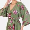 Lovedrobe Women&rsquo;s Ladies Maxi Dress V-Neck Kimono Half Sleeve Wrap Front High-Low Hem Abstract Floral Print Waist Tie A-Line(Vert)