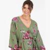 Lovedrobe Women&rsquo;s Ladies Maxi Dress V-Neck Kimono Half Sleeve Wrap Front High-Low Hem Abstract Floral Print Waist Tie A-Line(Vert)