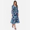 Lovedrobe Women&rsquo;s Ladies Midaxi Dress Long Balloon Sleeve V-Neck Tiered Ruffle Abstract Floral Print A-Line Elasticated Waist Femme(Bleu)