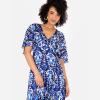 Lovedrobe Women&rsquo;s Ladies Midaxi Dress V-Neck Cape Sleeve Abstract Floral Print Ruffle Hi Low Hem Wrap Belted A-Line Femme(Bleu)